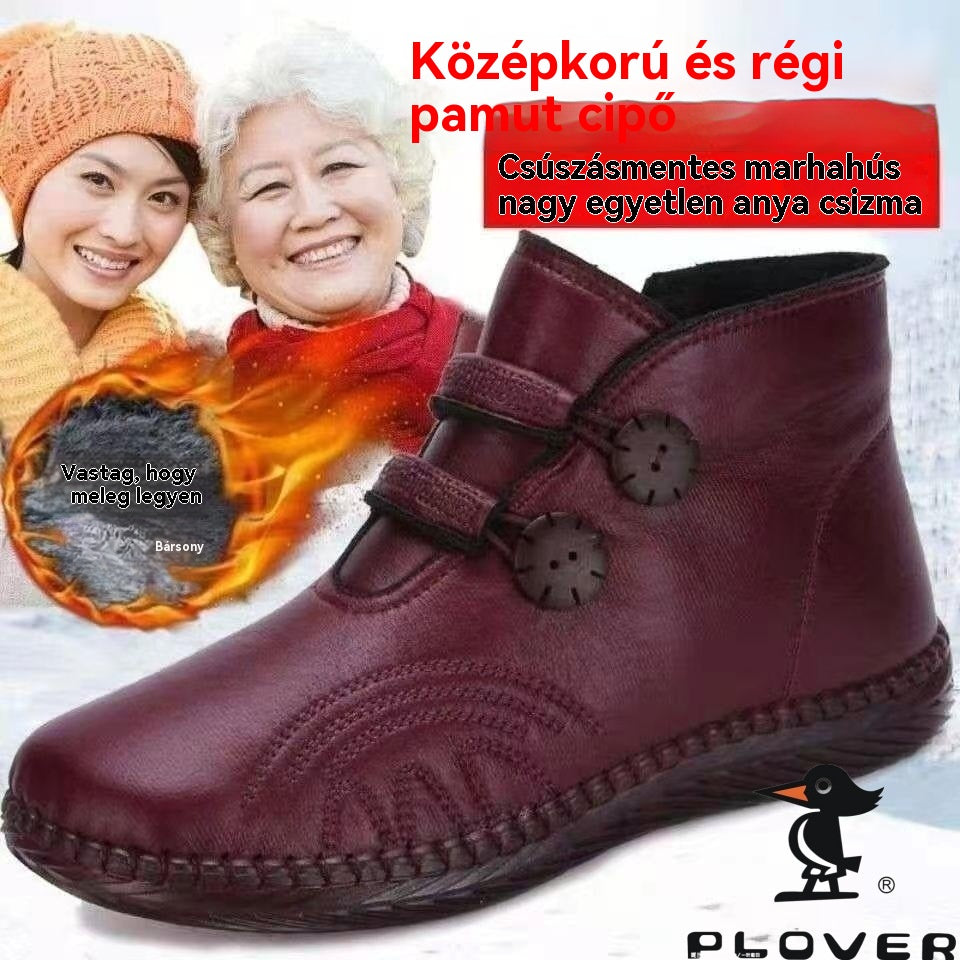 💥【35-40】Női bőr, pamut, csúszásmentes, kézzel készített cipők őszre és télre