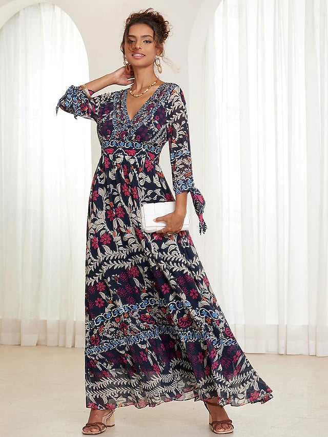 💟【S-5XL】👗2025-es új szexi V-nyakú, elegáns nyomott ruha