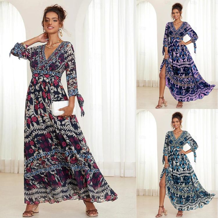 💟【S-5XL】👗2025-es új szexi V-nyakú, elegáns nyomott ruha