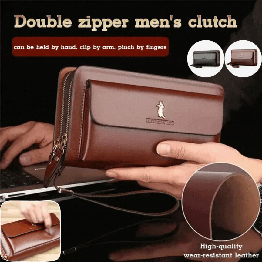 👜Férfi bőr dupla cipzáras clutch táska