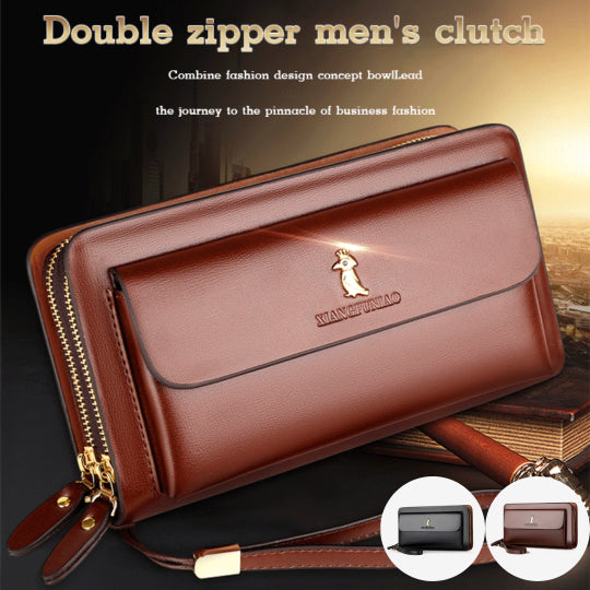 👜Férfi bőr dupla cipzáras clutch táska