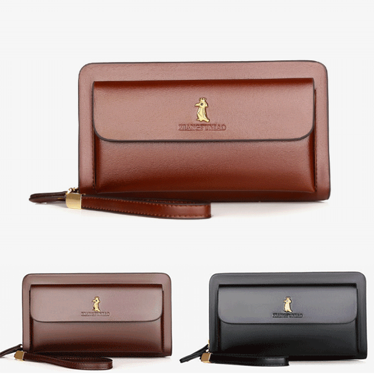 👜Férfi bőr dupla cipzáras clutch táska