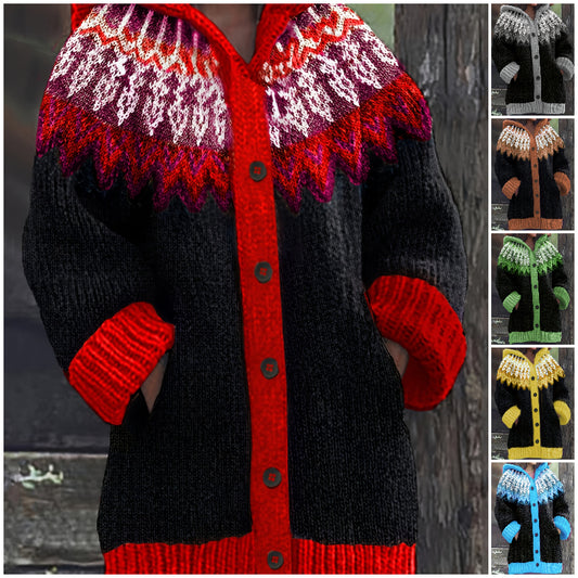 【S~5XL】✨Elegáns, retró mintás, színes kapucnis kabát