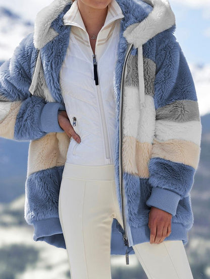 ☃️Limitovaná sleva 39%❄️【Kupte 1 a získejte 1 zdarma】[S-5XL] Dámská bunda 2025 s kontrastními pruhy z hustého plyše