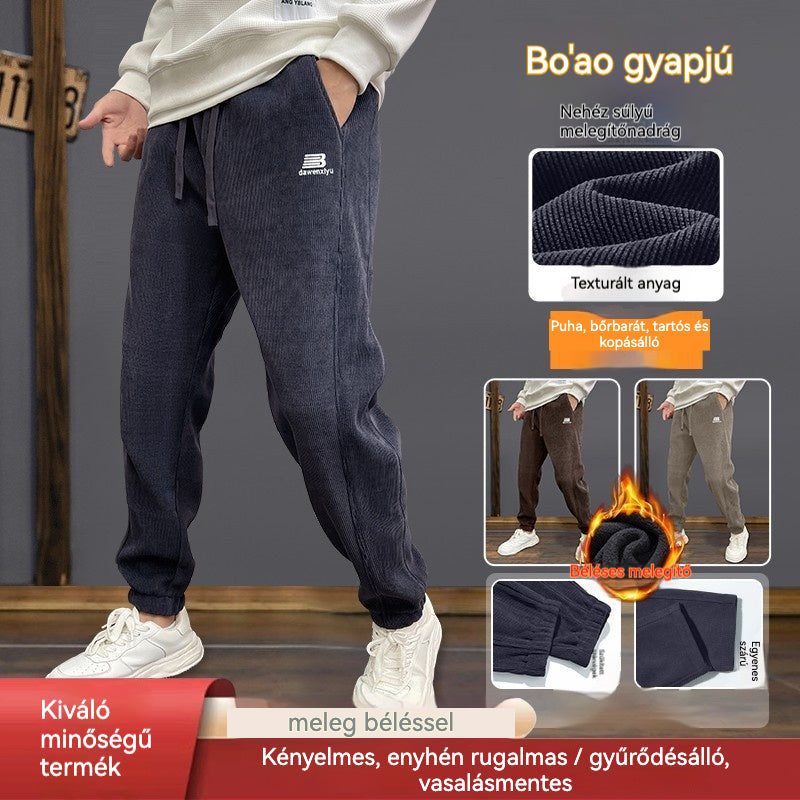 【M-5XL】Férfi meleg, lezser nadrág polár béléssel őszi/téli használatra