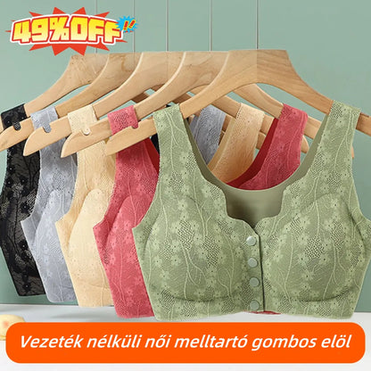 😍【4 darabos csomag】Vezeték nélküli női melltartó gombos elöl ❤️【40-100kg】