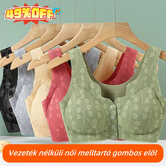 😍【4 darabos csomag】Vezeték nélküli női melltartó gombos elöl ❤️【40-100kg】