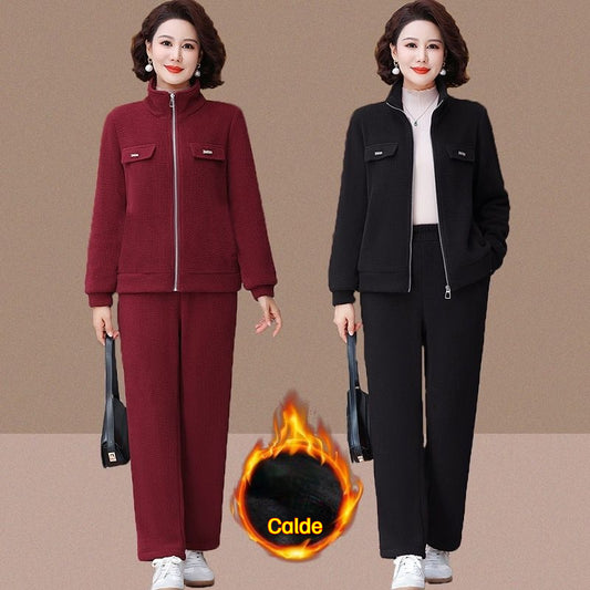 🔴💥【M-4XL】Női lezser bársony kosztüm merész elemekkel (zakó + nadrág)