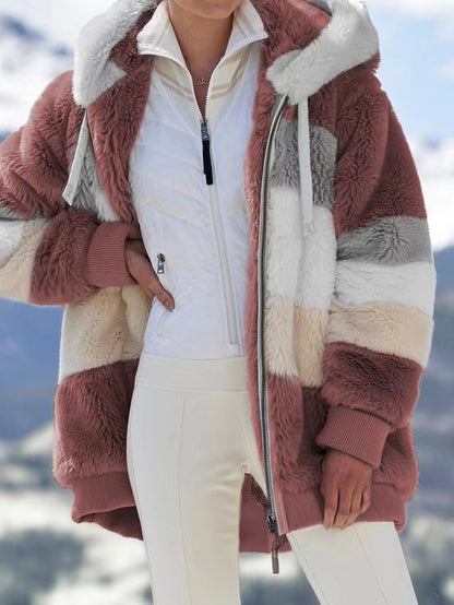 ☃️Limitovaná sleva 39%❄️【Kupte 1 a získejte 1 zdarma】[S-5XL] Dámská bunda 2025 s kontrastními pruhy z hustého plyše