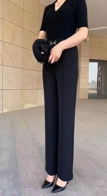 🔥【M-4XL】👖🎁Új, kiváló minőségű egyenes szabású nadrág, nyári szabadidős nadrág, egyszerű, magas derekú skinny nadrág