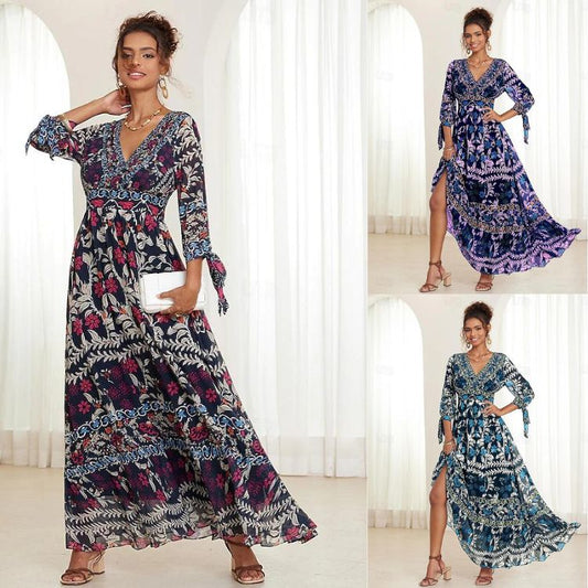 💟【S-5XL】👗2025-es új szexi V-nyakú, elegáns nyomott ruha