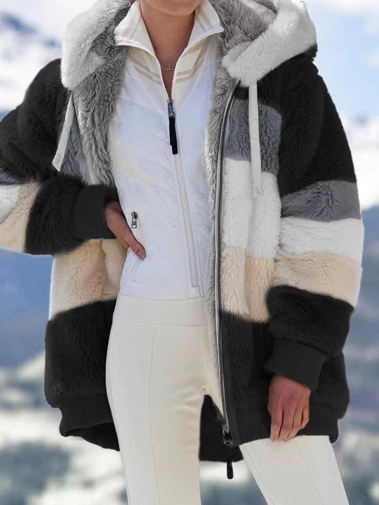 ☃️Limitovaná sleva 39%❄️【Kupte 1 a získejte 1 zdarma】[S-5XL] Dámská bunda 2025 s kontrastními pruhy z hustého plyše
