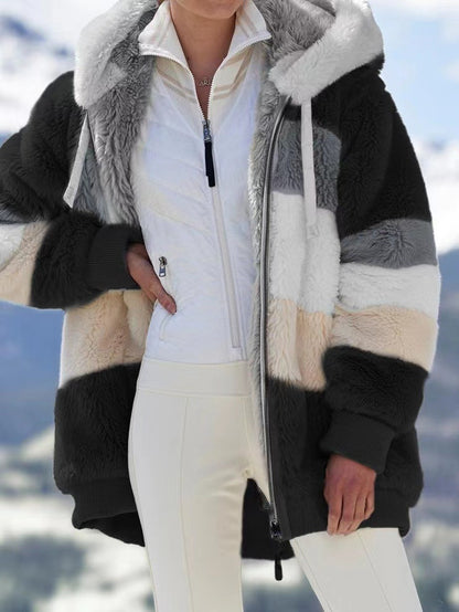 ☃️Limitovaná sleva 39%❄️【Kupte 1 a získejte 1 zdarma】[S-5XL] Dámská bunda 2025 s kontrastními pruhy z hustého plyše