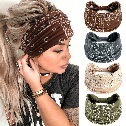 🔥【5 darab】Női Boho Paisley Knot fejpánt – széles, elasztikus fejpánt jógához, futáshoz és sporthoz – Divatos hajkiegészítők
