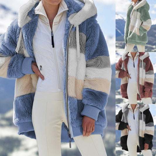 ☃️Limitovaná sleva 39%❄️【Kupte 1 a získejte 1 zdarma】[S-5XL] Dámská bunda 2025 s kontrastními pruhy z hustého plyše
