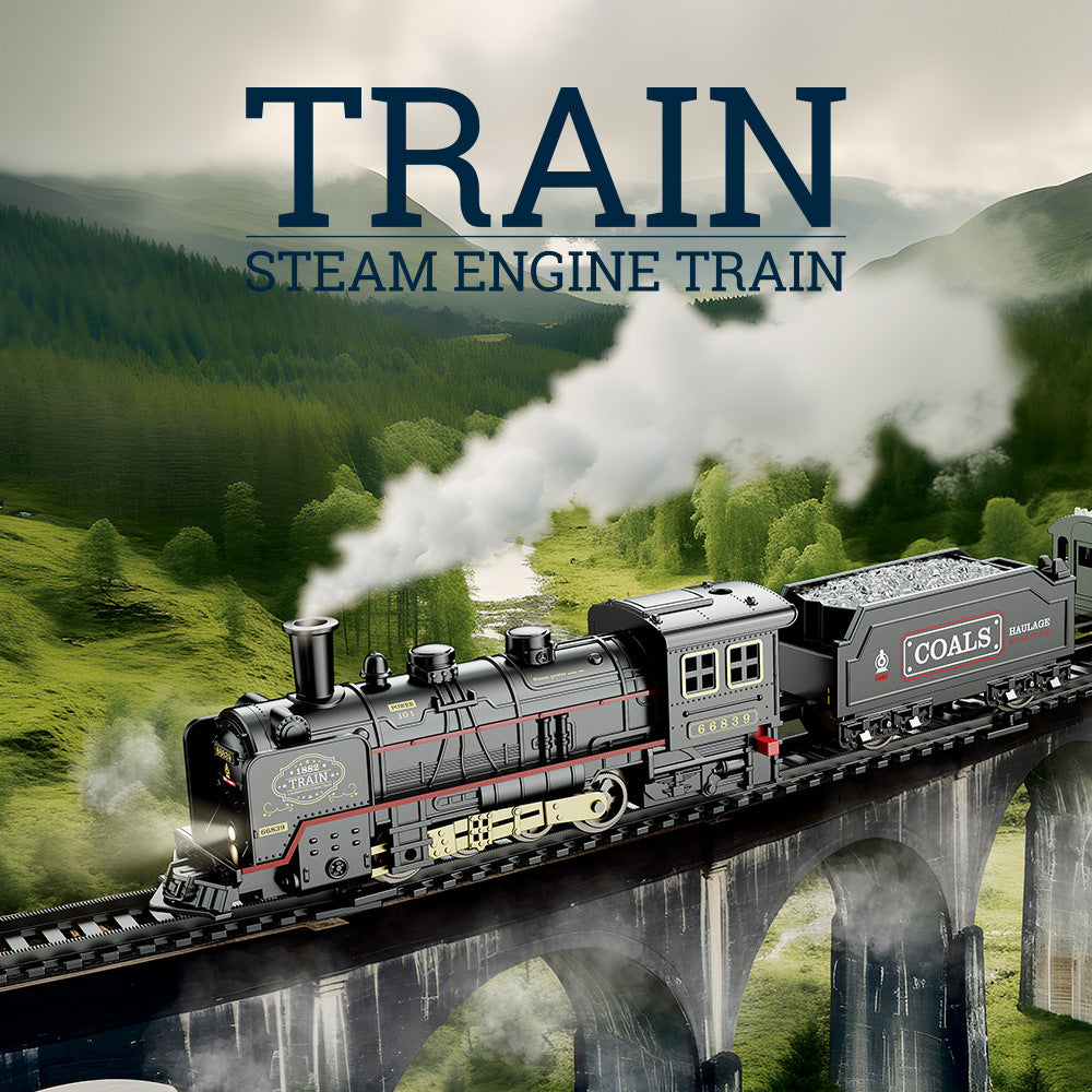 🚂【1 mozdony + 5 vagon + 19 vágány】🔥Elektromos retro gőzvonat szimulációs vonat