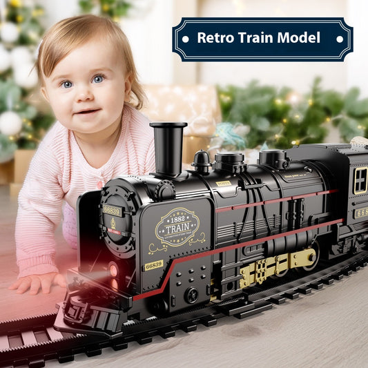 🚂【1 mozdony + 5 vagon + 19 vágány】🔥Elektromos retro gőzvonat szimulációs vonat