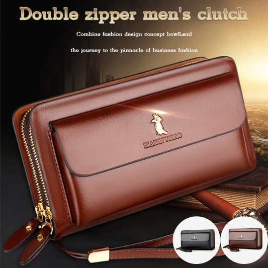 👜Férfi bőr dupla cipzáras clutch táska