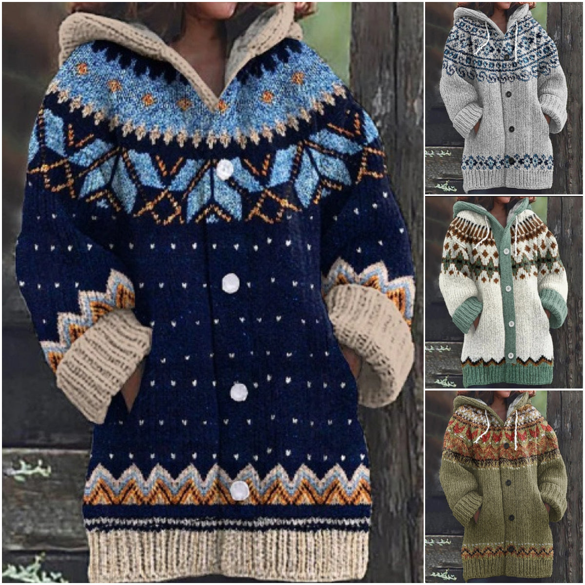 🔥【S~5XL】✨2025 Ősz/Tél Új Elegáns Színes retró Kapucnis Kabát