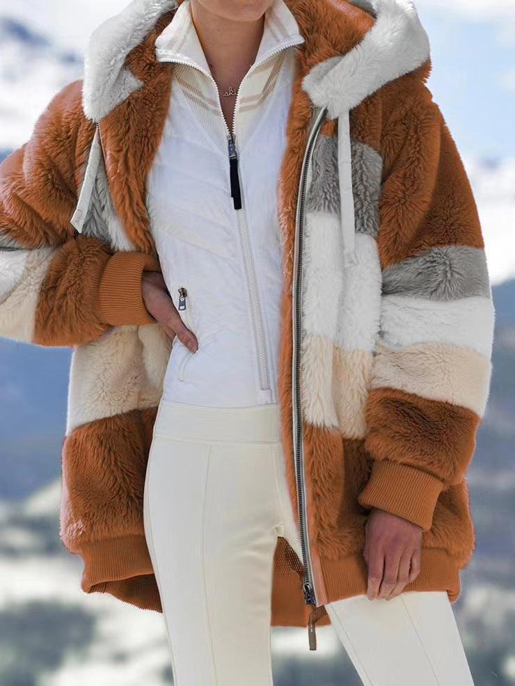☃️Limitovaná sleva 39%❄️【Kupte 1 a získejte 1 zdarma】[S-5XL] Dámská bunda 2025 s kontrastními pruhy z hustého plyše