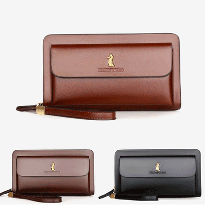 👜Férfi bőr dupla cipzáras clutch táska